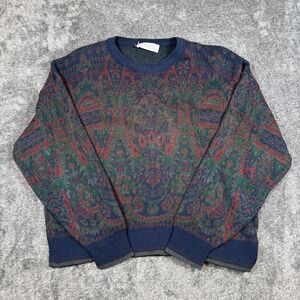OTTIMO Pattern Knit Sweater Wool Blend Mens M L 90s Retro Coogi Style Grandpa